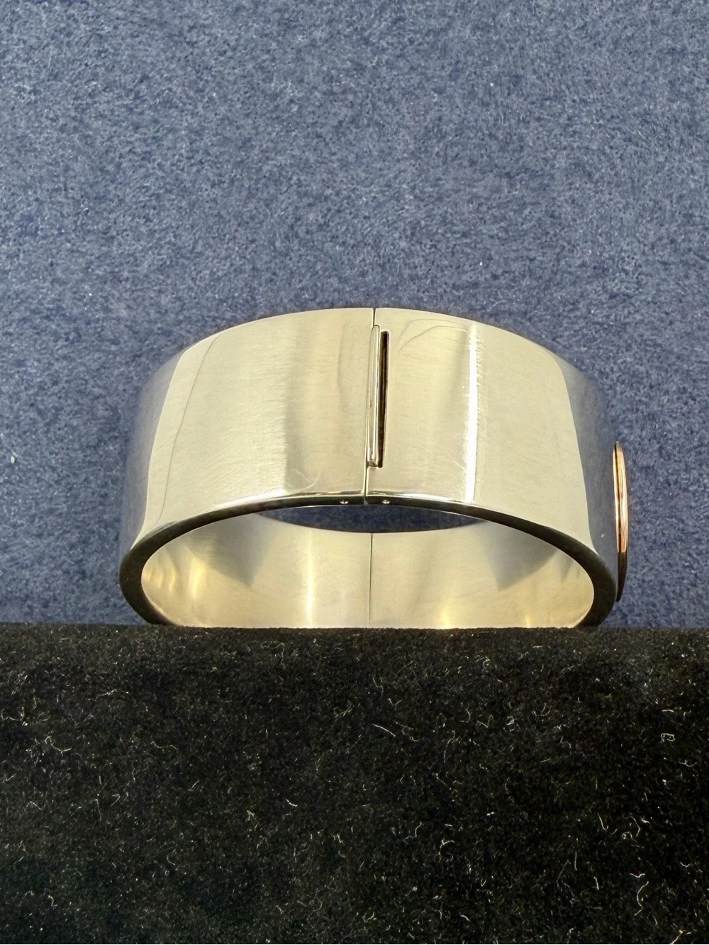 TIFFANY & CO. Sterling Silver 18K Yellow Gold Keyhole Hinge Bangle Bracelet COA